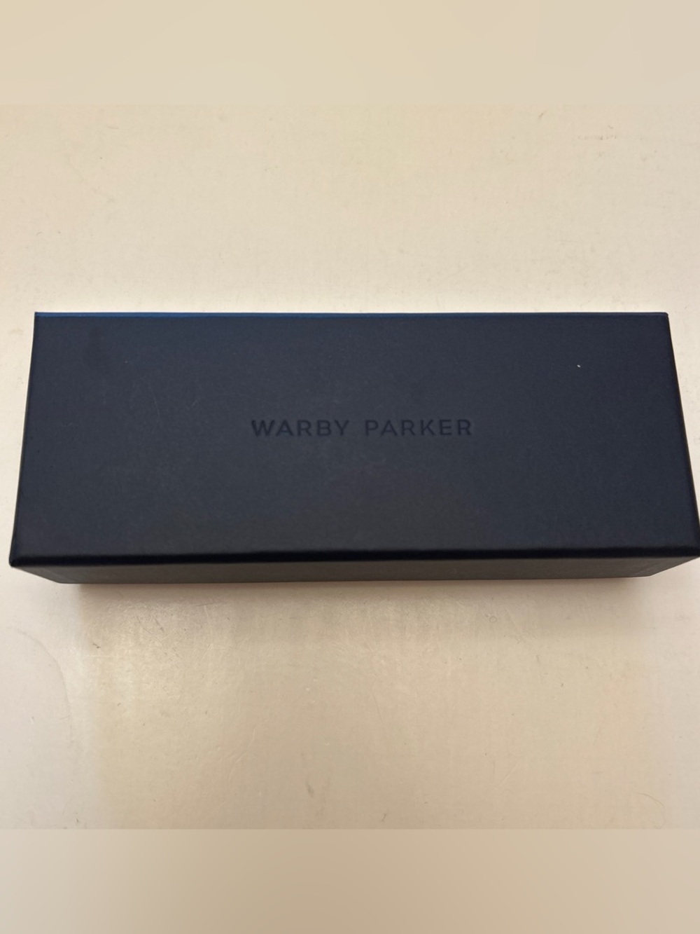 NEW Warby Parker Eyeglass Case Hard Shell Box Cleaning Cloth Set Navy Blue